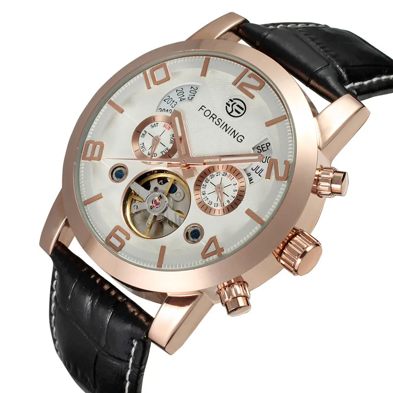 

Fashion Forsining Top Brand Men's Business Fully Automatic Calendar Multifunctional Belt Tourbillon Automatic Mechanical Watches