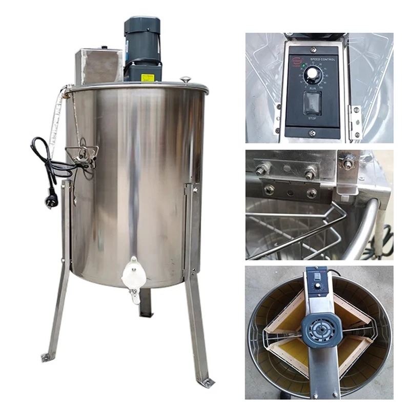 Electric Honey Extractor 2-4 Frame Stainless Steel Beekeeping Extraction Honeycomb Drum Spinner w/Transparent Lid Silver