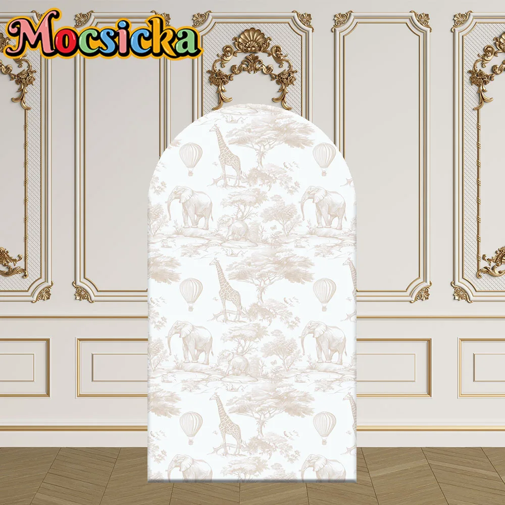 Mocsicka cubierta de arco de 2 caras vida silvestre elefante jirafa decoración telón de fondo Baby Shower arco pared niños fiesta de cumpleaños foto Banner