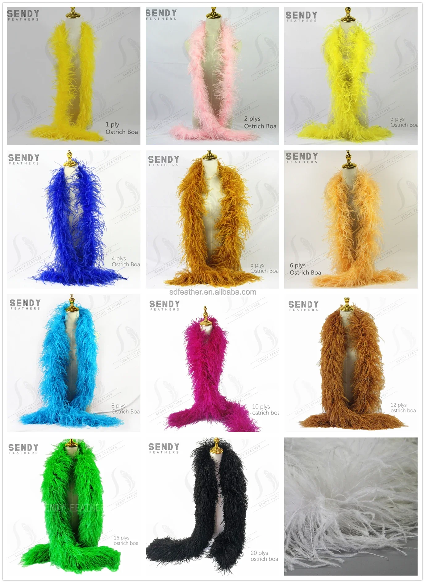 Wholesale Heavy Fluffy White Black 20Ply Feather Scarf Sexy Robe Trim Ostrich Feather Boa for Women Hand Bags Hat Dress Clothing