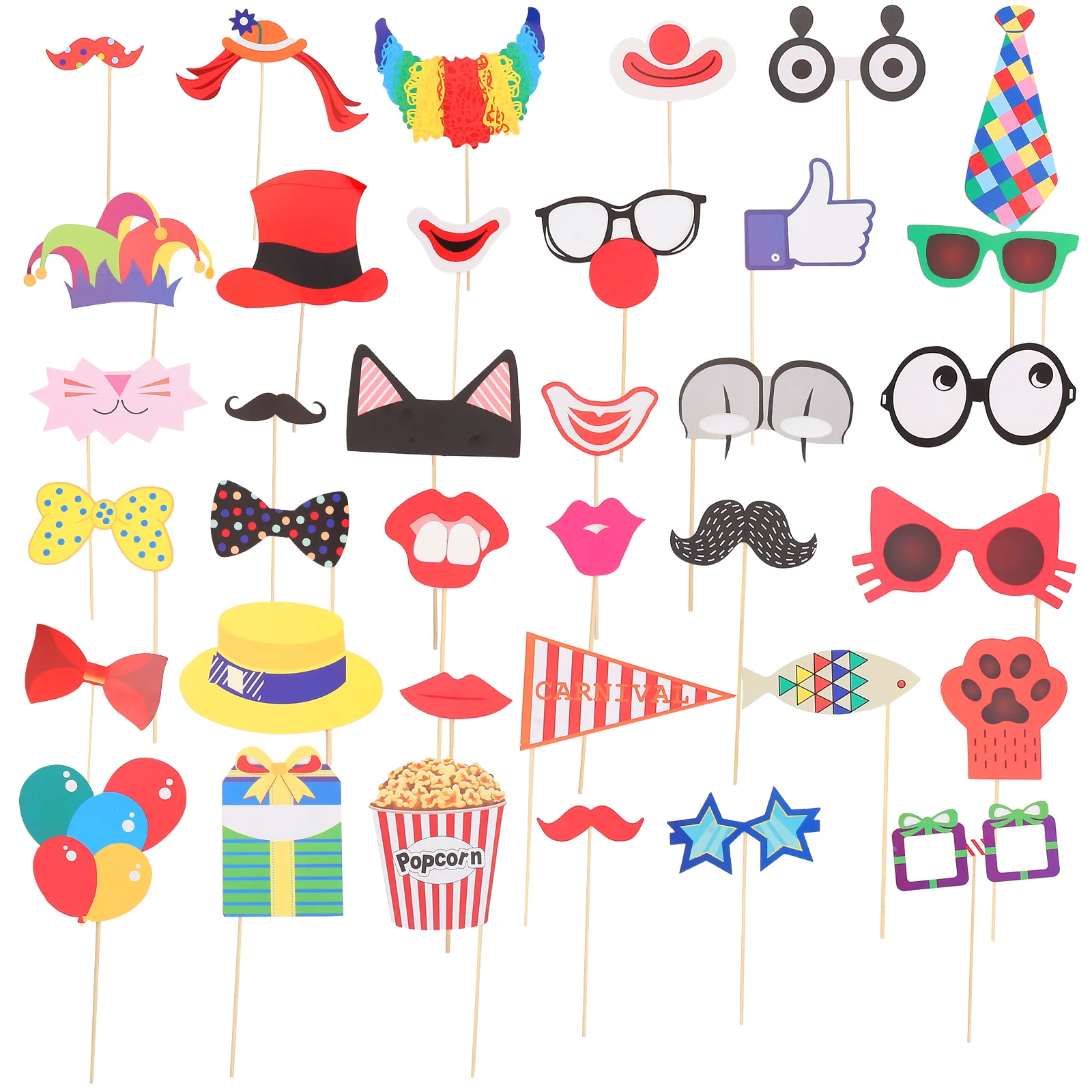 

36PCS Attached Photo Booth Props for Wedding Birthday Carnival Bachelorette Dress-up Acessories Circus Photo Props