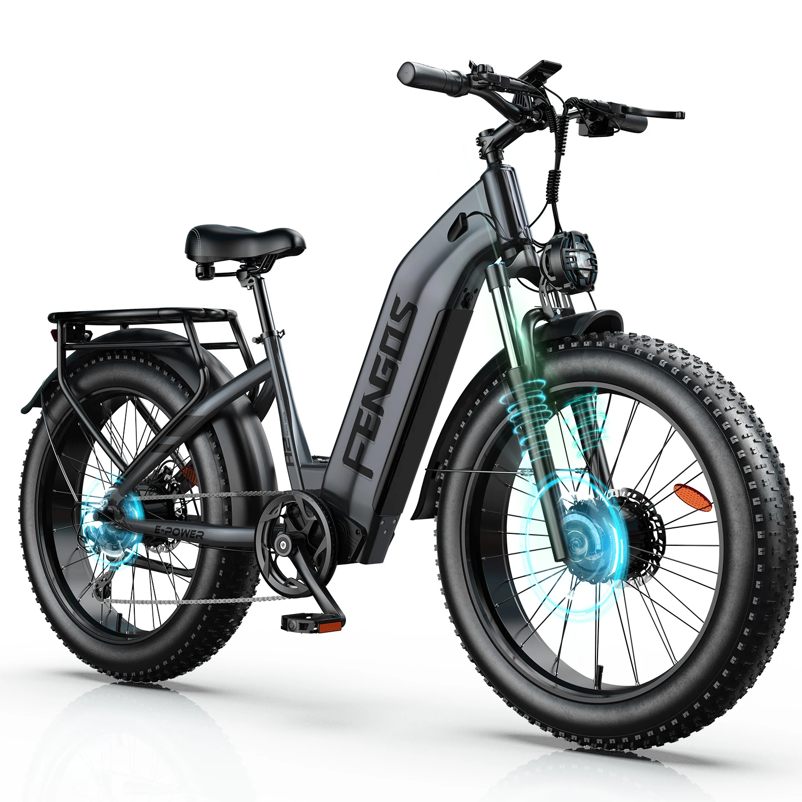 FENGQS H2 Elektrische Fiets 52V20Ah Batterij 50km/u Pieksnelheid 3000W Dubbele Motor Elektrische Mountainbike 26x4 inch Vetband Off-road E-bike