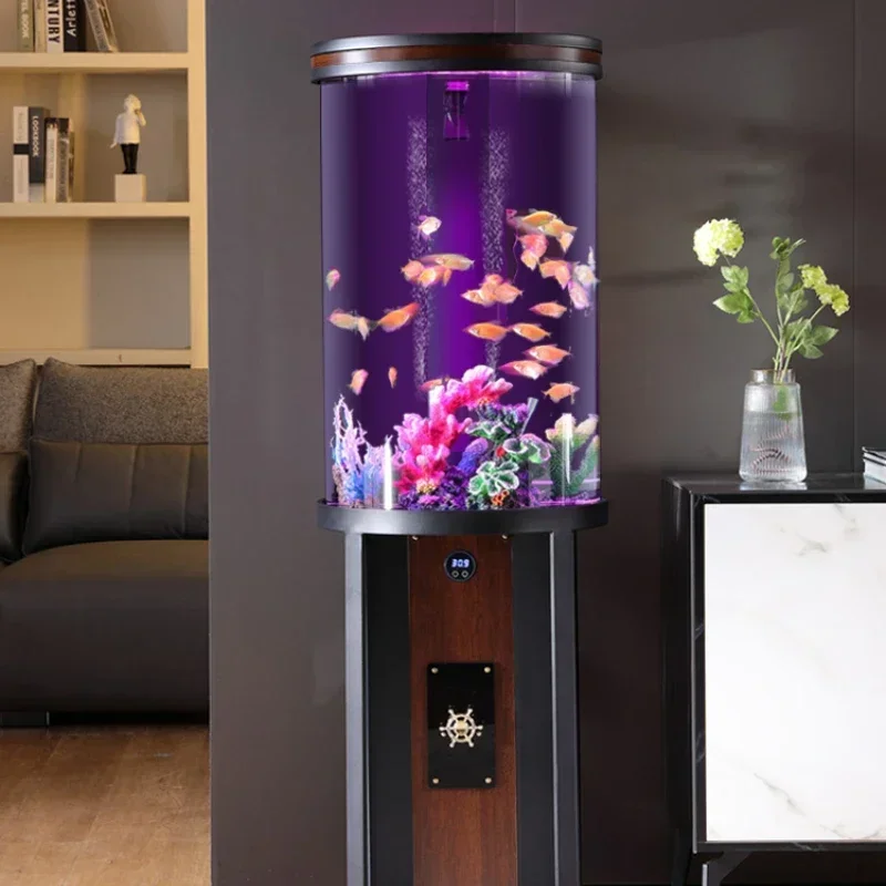 

Cylindrical Fish Tank Living Room Lazy Change Water Fish Tank Acrylic Ecological Bottom Filter Floor Aquarium