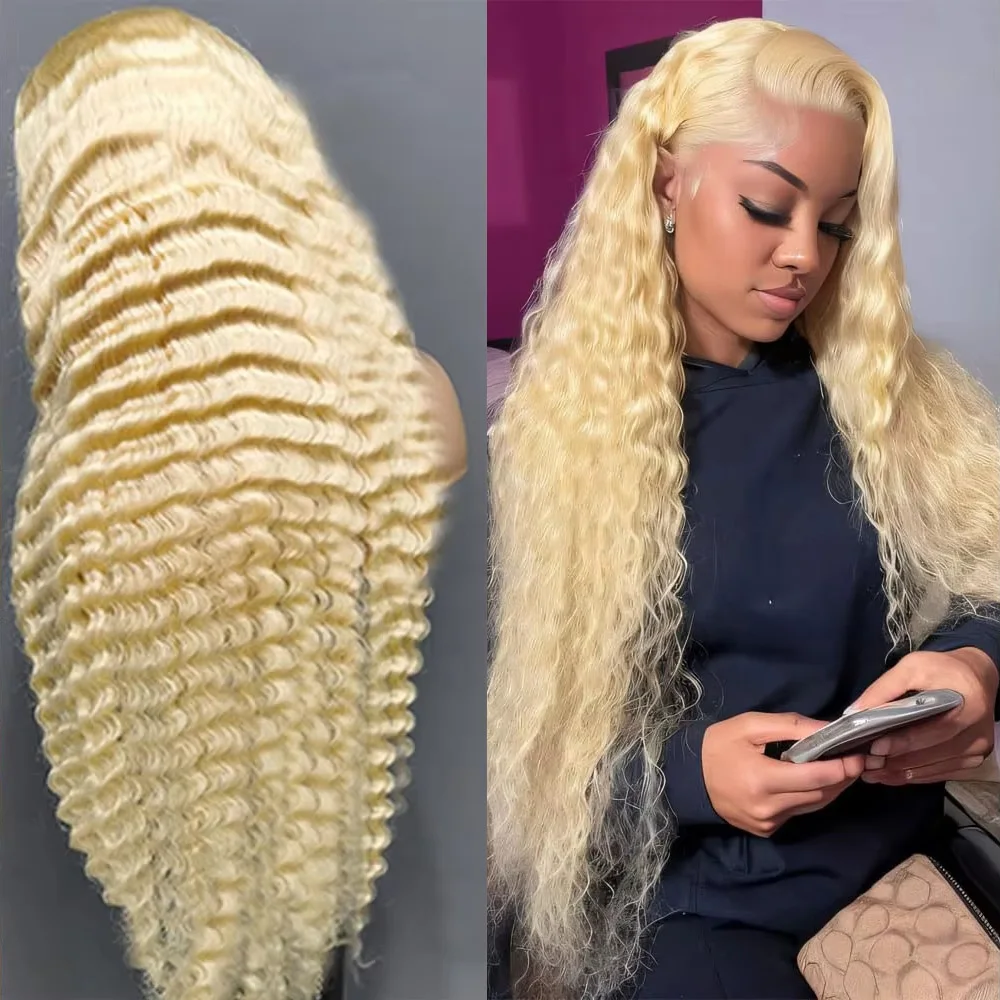 200 Density 613 Honey Blonde Color 13x4 Deep Loose Wave Transparent Lace Frontal Wigs 13x6 Water Curly Human Hair Wig For Women