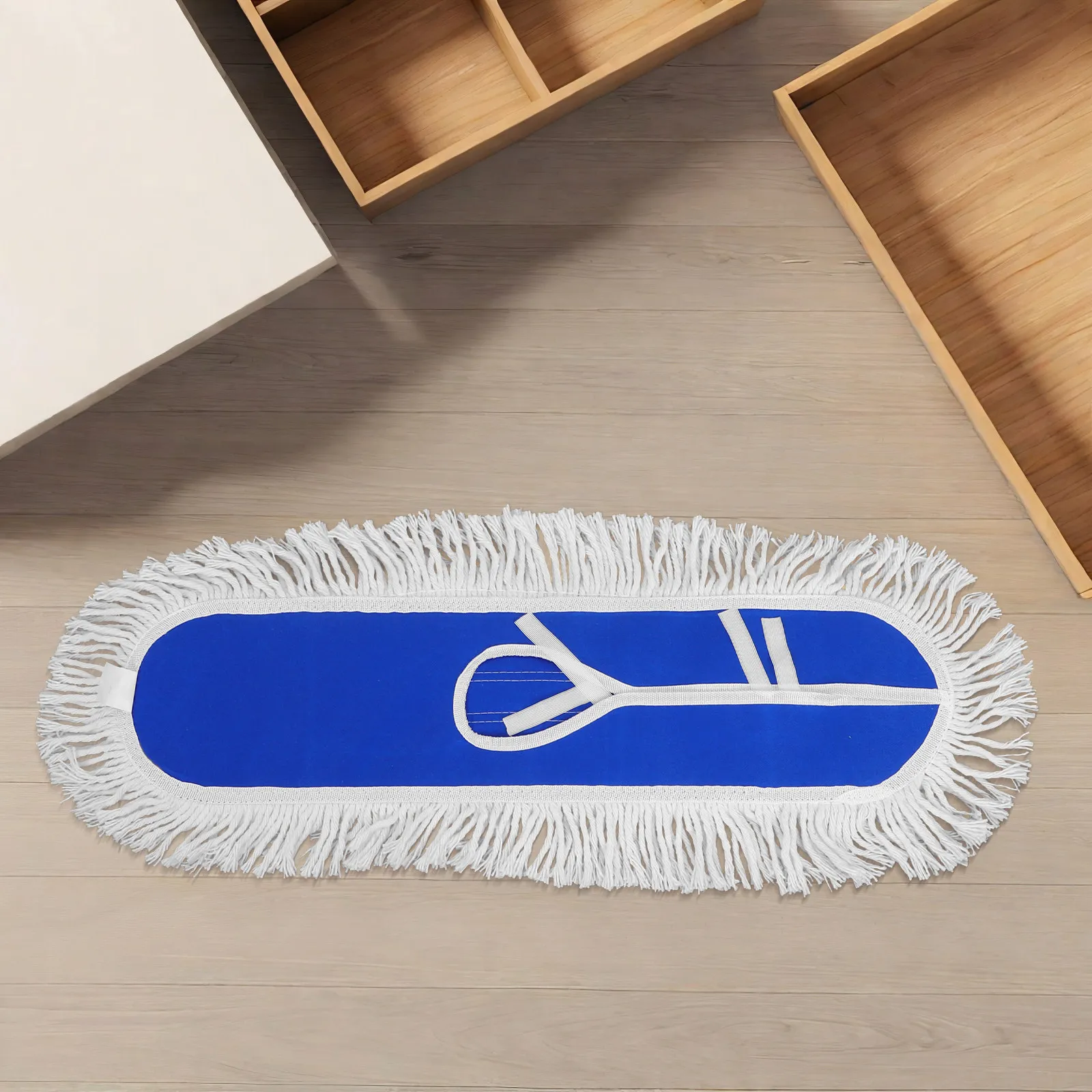 2Pcs Commercial Dust Mop Pads 60Cm Wide Blue White Cotton Replacement Heads for Hotels Warehouses Factories Heavy Duty Floor
