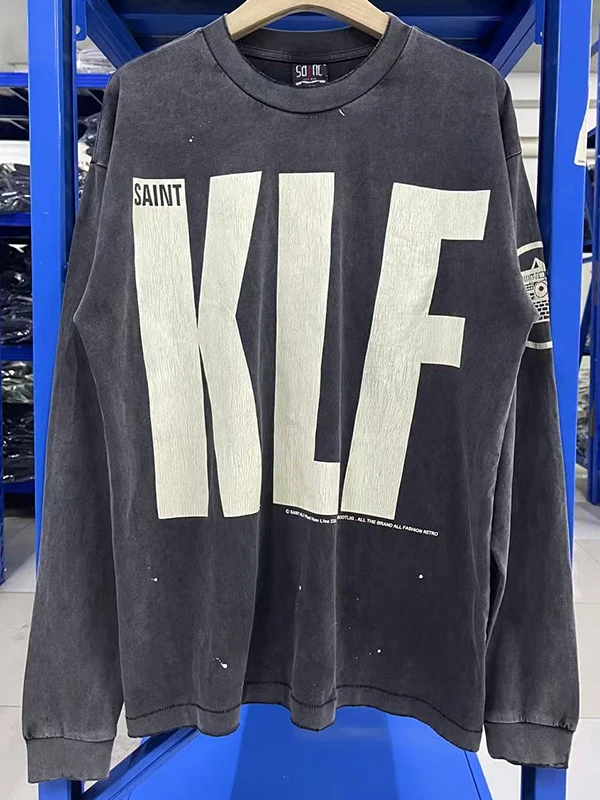 

Klf, ограниченная серия, винтажная длинная футболка с сумасшедшим принтом, модный хлопковый топ для молодежной осенней одежды