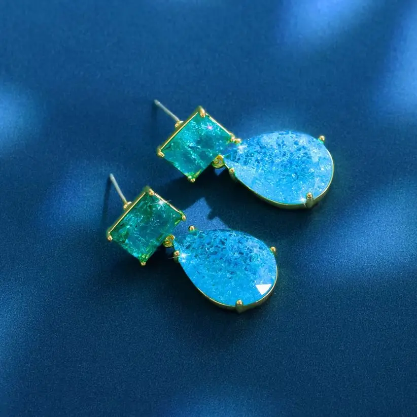 BeaQueen Brilliant Green Blue Big Tear Drop Cubic Zircon Stone Dangling Earrings for Women Anniversary Dress Jewelry Gifts E1161
