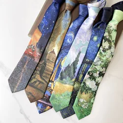 2024 New Retro Creative Oil Painting cravatta colorata uomo donna 8cm Flower Neck Ties stile letterario poliestere Casual cravatta regalo