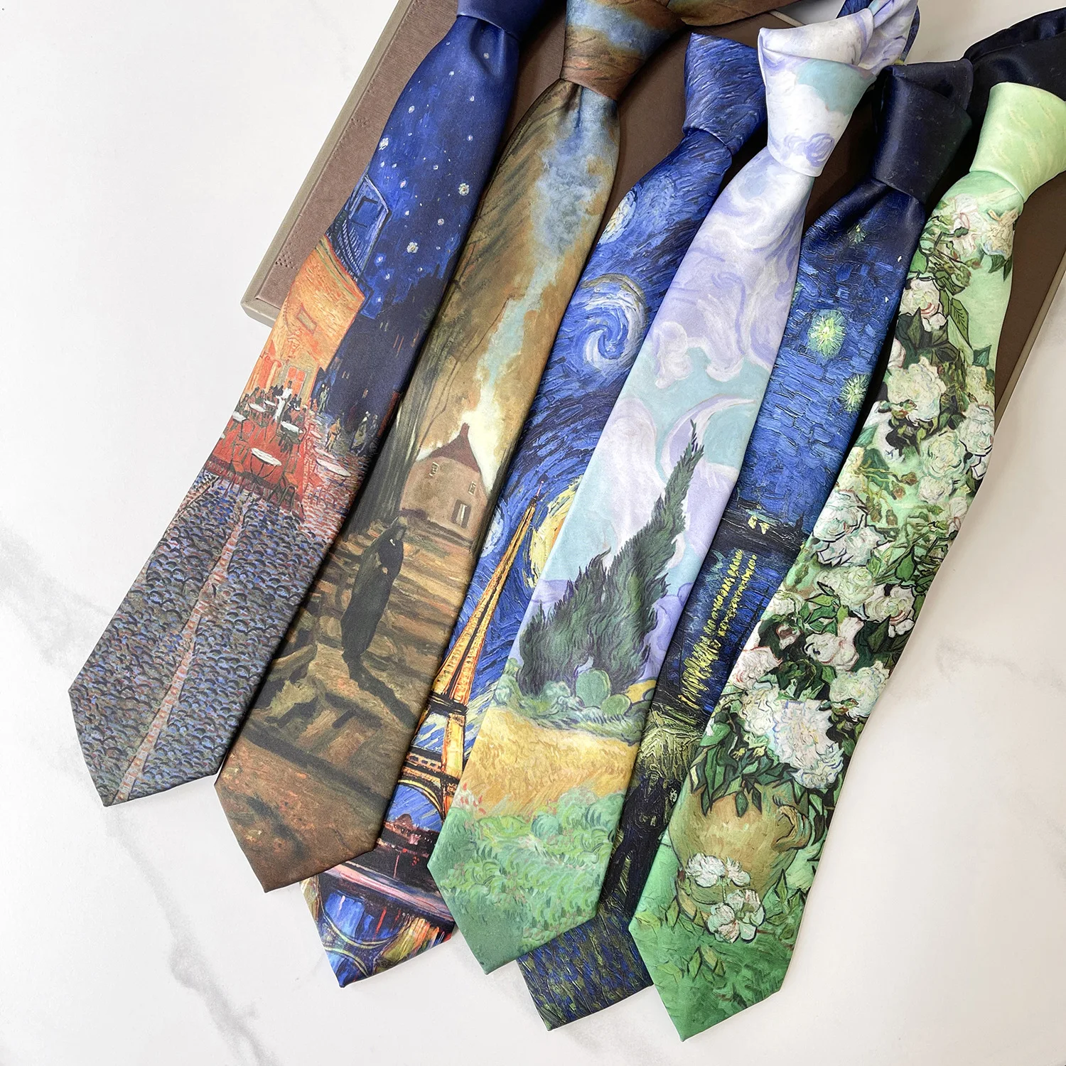 2024 Nowy Retro Kreatywny Obraz Olejny Kolorowy Krawat Mężczyźni Kobiety 8cm Kwiatowe Krawaty na Szyję Styl Literacki Poliester Casual Cravat Gift