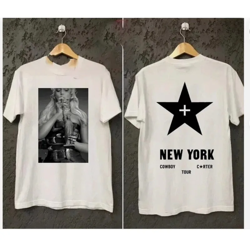 AliExpress American New York Exclusive Beyoncé Denim Carter Tour Women's T-Shirt Summer New Vintage Fashion Men's and Women's Streetwear