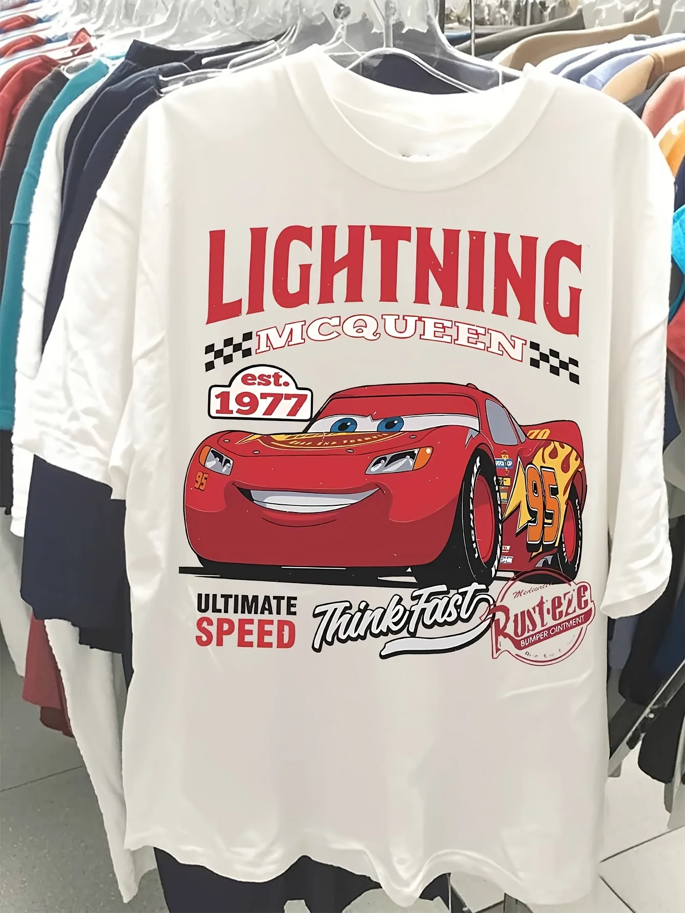 

Disney Racing Story Printed T-Shirt Men's Fashion Trend Top Men's and Women's All Seasons Cotton Crew Neck Short Sleeves