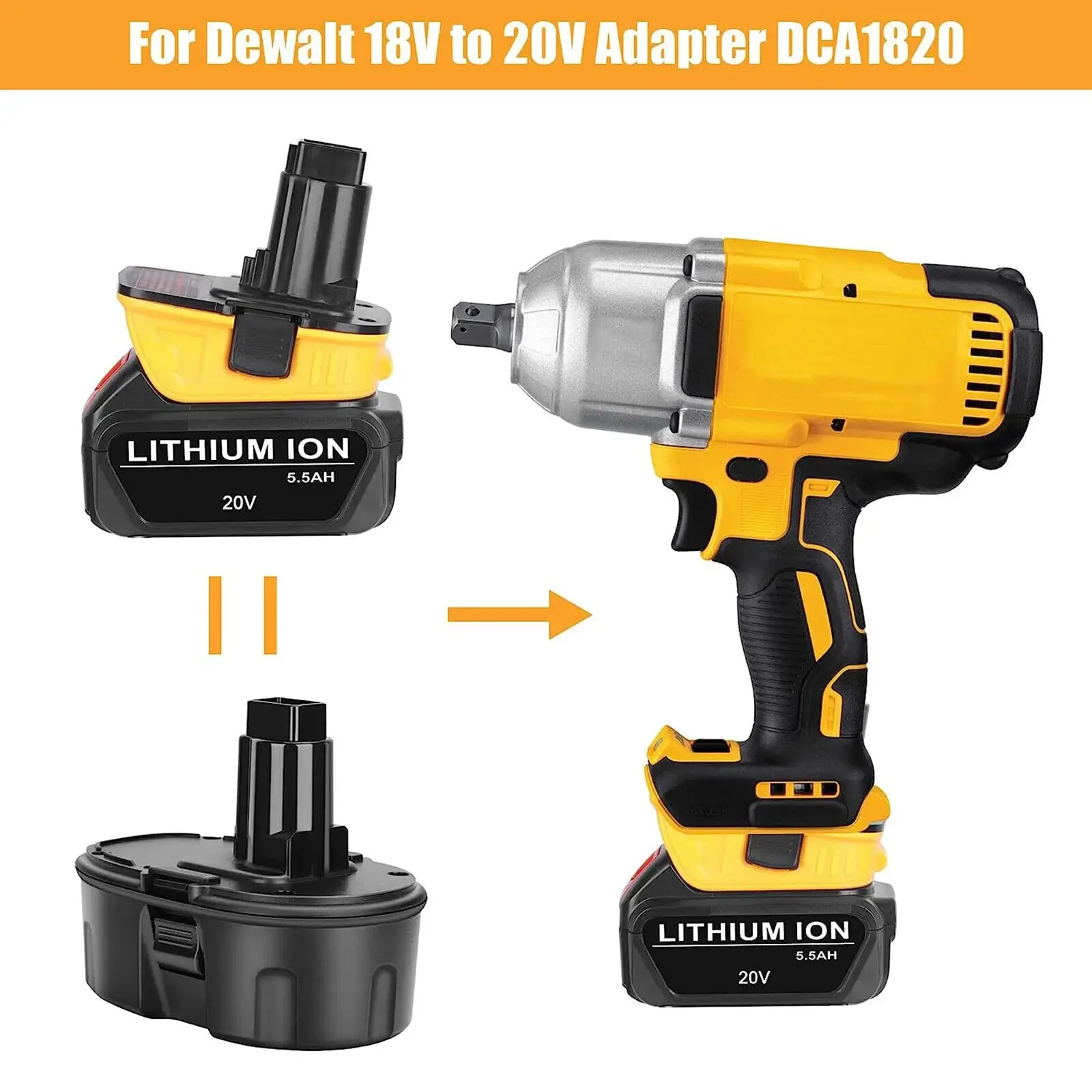 DCA1820 Adapter baterii 20 V do narzędzi Dewalt 18 V Konwertuj baterię litową Dewalt 20 V DC9096 DE9098 DE9096