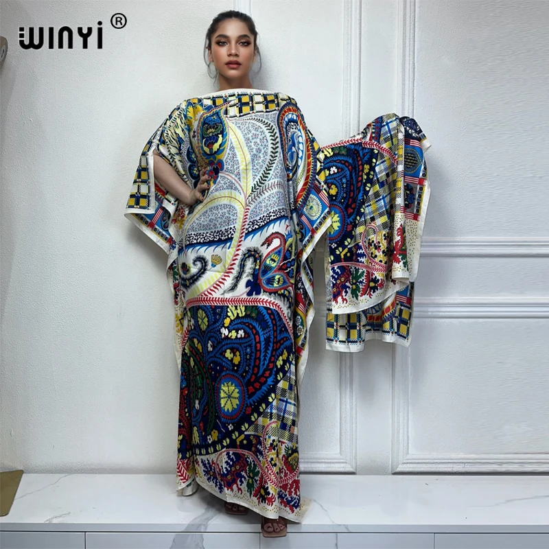 

WINYI Africa Dress Print Bohemia Hijab robe femme Elegant Muslim Abaya maxi dress women summer beach abaya muslim woman dubai