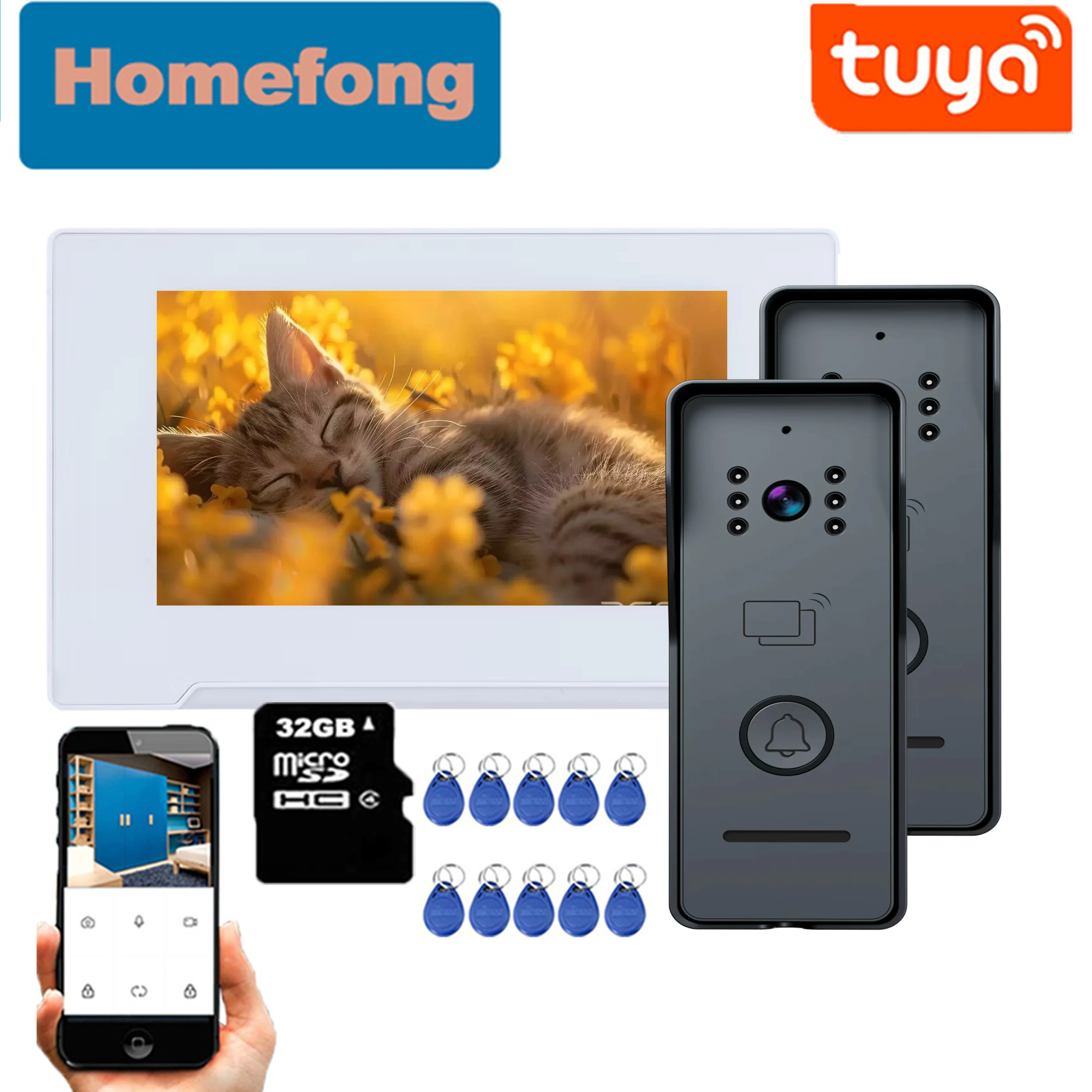Homefong wIFI Video Intercom 1080P Smart Video Door Phone Doorbell Home RFID Unlock 2 Way Audio Tuya App Motion Detection Record