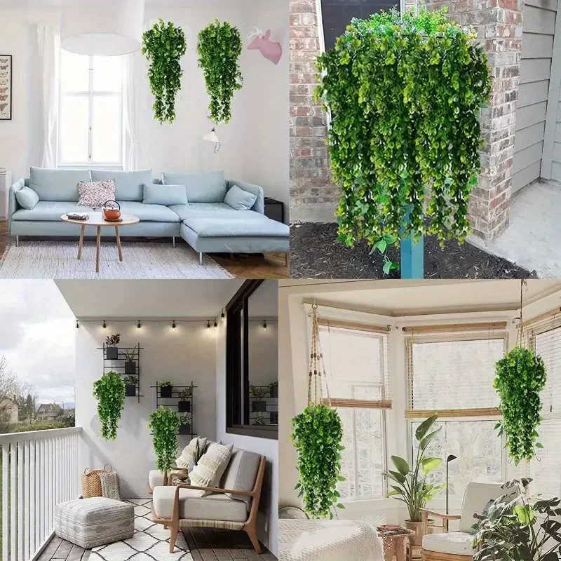 2-piece artificial eucalyptus vine hanging plant - indoor/outdoor decorative flowerpot with lush artificial green plants