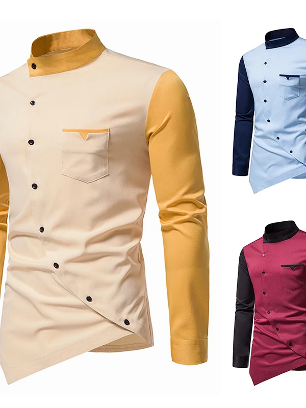 

Men's Irregular Color Blo irt Long Sve Slim Fit Collar Regular Length Chinese Production Autumn Season Faion