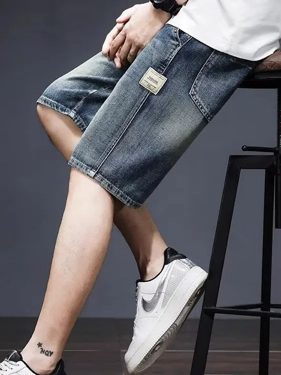 

Спецодежда в стиле ретро, мужские летние тонкие свободные прямые повседневные джинсы с пятью качками, прямые брюки со средней талией, классические синие джинсы