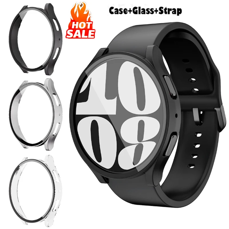 2pack Glass+Case+Silicone Strap For Samsung Galaxy Watch 7 6 5 4 40mm 44mm Screen Protective Cover Galaxy Watch 5 6 7 20mm band