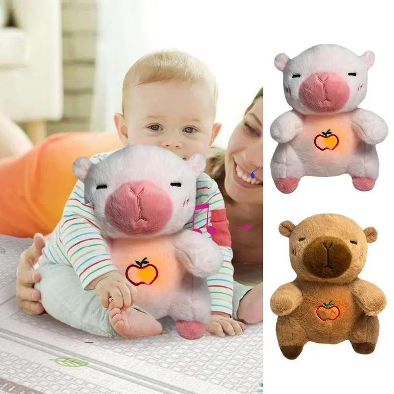 Snuggle Plush Breathing Capybara Calming Sleeping Toy Rhythmic Breathing Musical Toy Calming Sleeping Toy With Music Light &