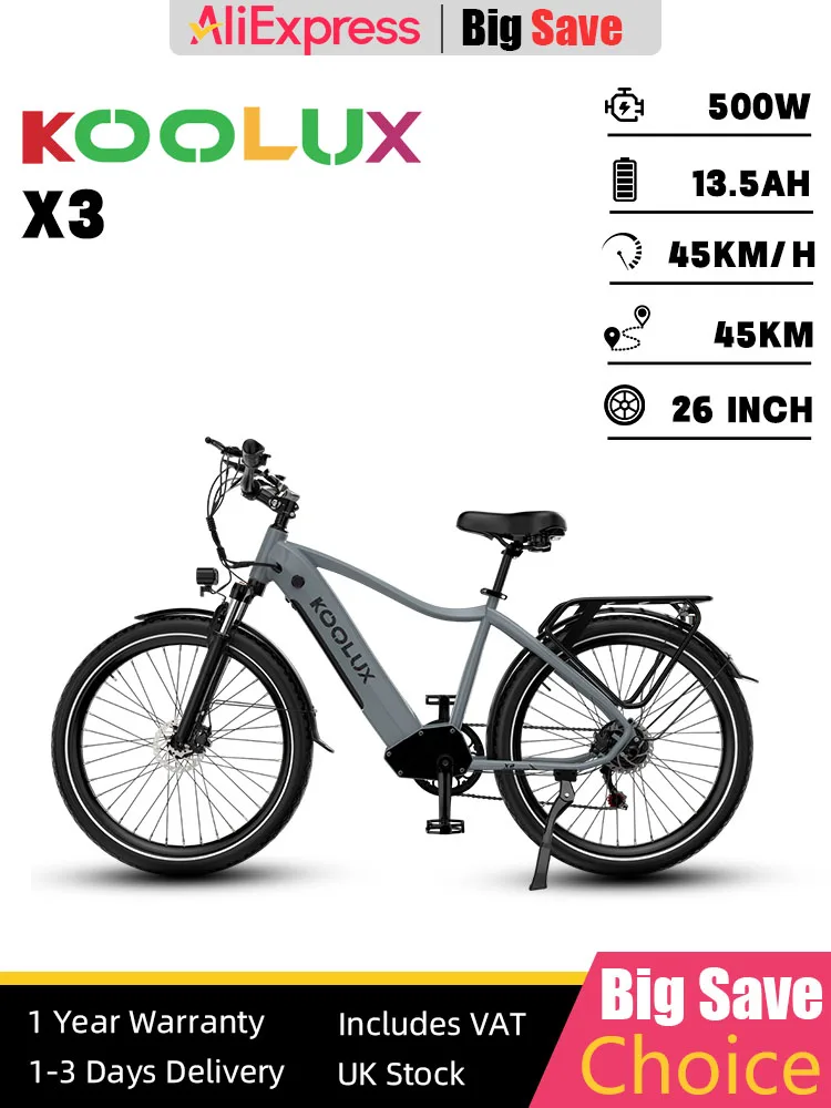 AliExpress KOOLUX(骑行) KOOLUX Ebike 500W Motor 48V 13.5AH Removable Battery 26 Inch Tire Electric Bike City Commuter Adult Disc Brake Electric Bicycle