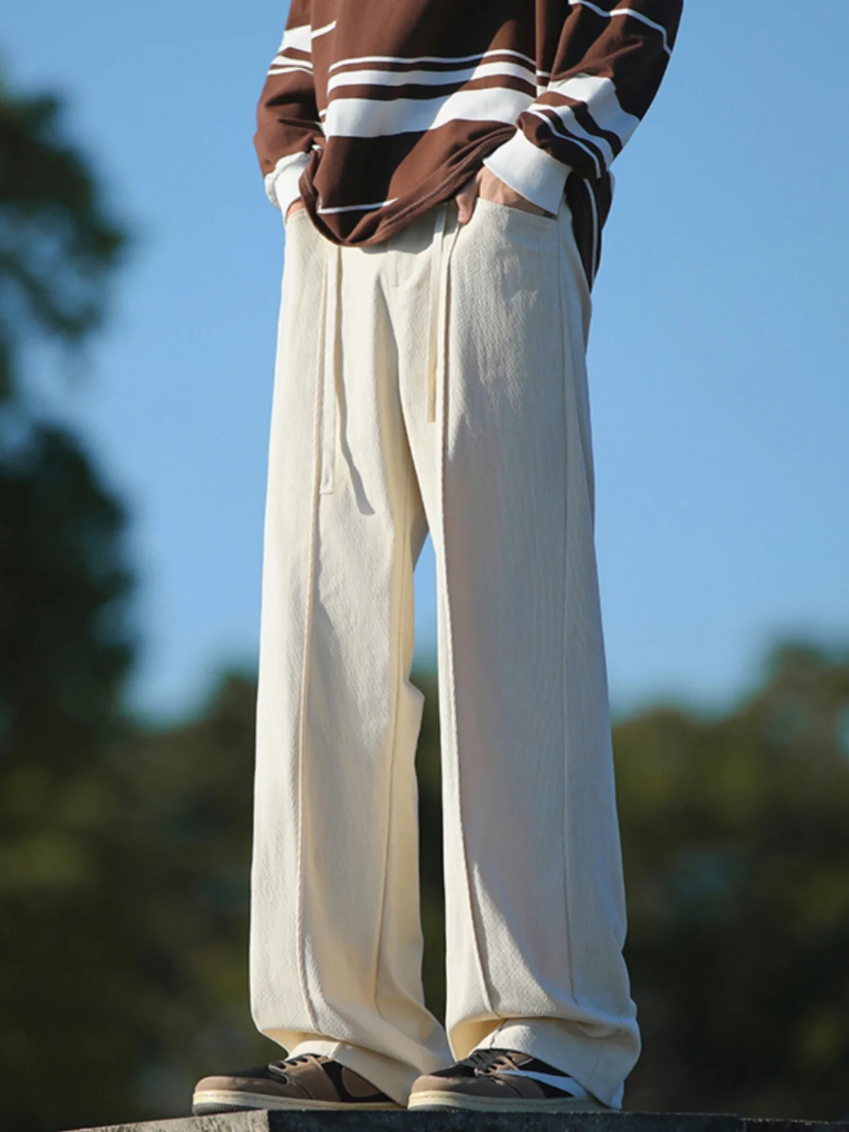 

American Casual Men's Loose Wide Leg Pants Spring Autumn Trendy Brand Anti-Wrinkle Straight Tube Floor-Length Trousers