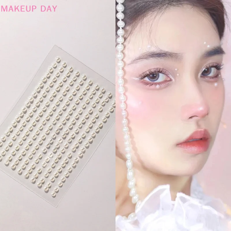 DIY weiße Perle Paste 3d Gesicht Juwelen Lidschatten Aufkleber selbst klebende Gesicht Körper Augenbrauen Diamant Nagel Aufkleber Diamant Dekoration