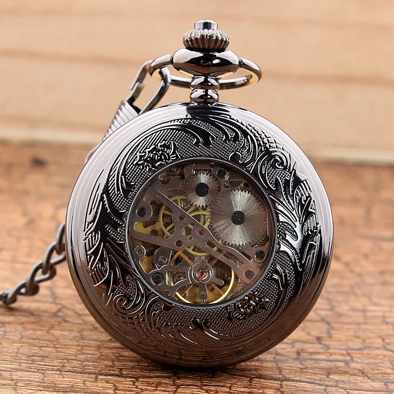 Gear gun black mechanical pocket watch retro flip hollow necklace pocket watch men's and women's watches vintage  pocket watch