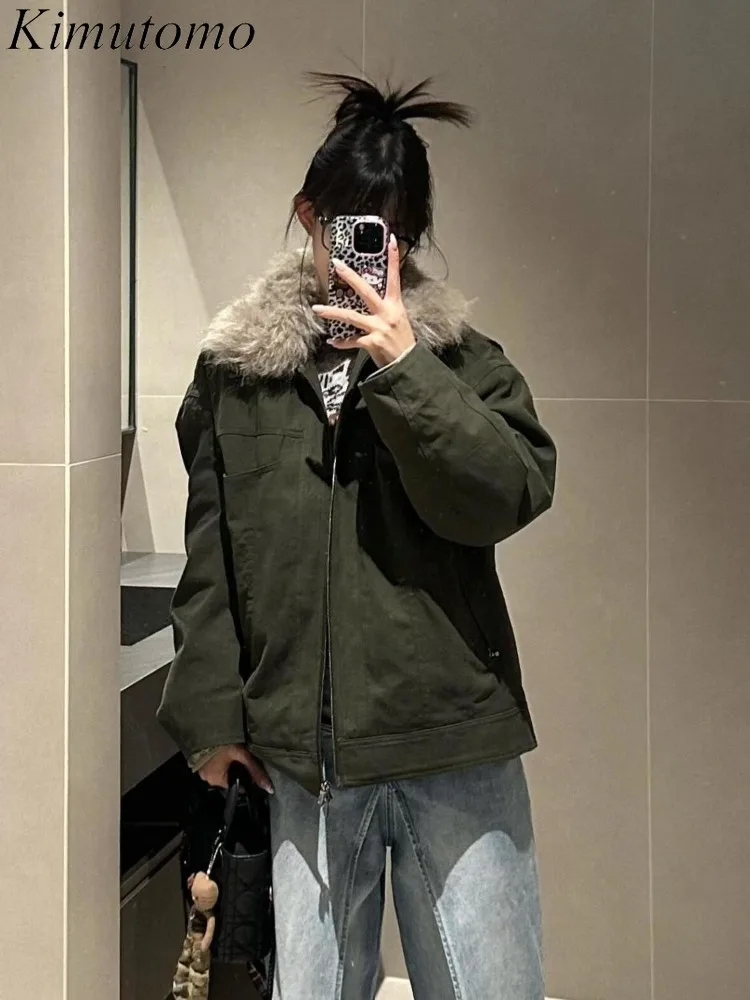 

Kimutomo куртки женские винтажные пушистые лоскутные осенне-зимние свободные верхняя одежда Y2k эстетические пальто в стиле Харадзюку женская уличная одежда