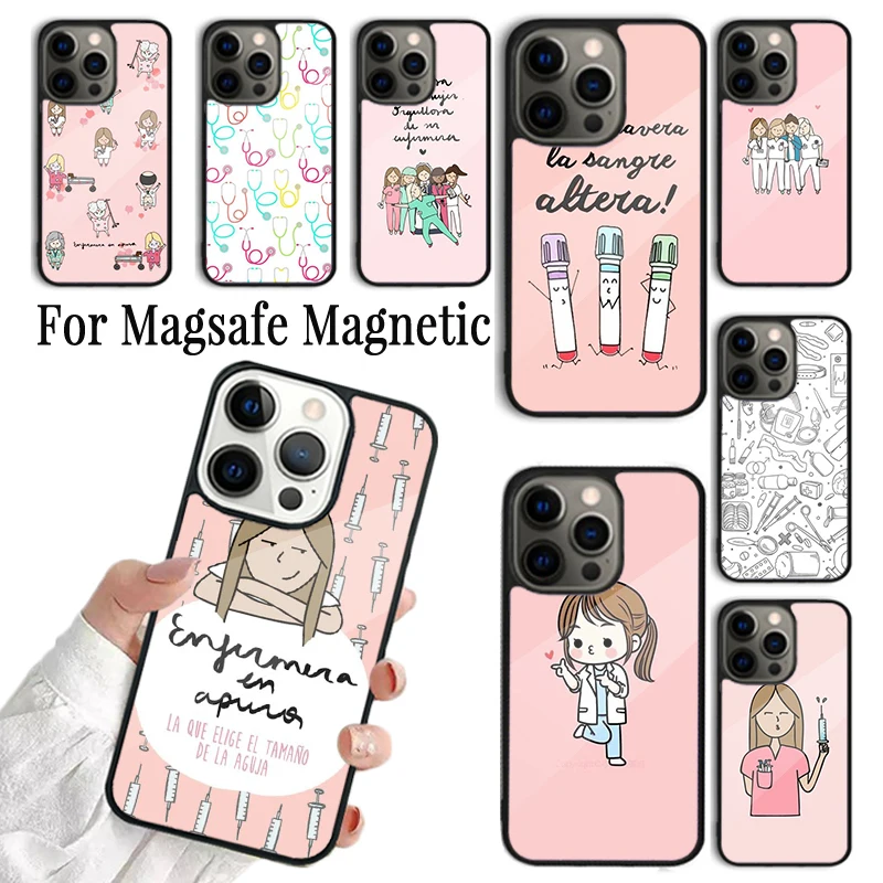 Phone Case For iPhone 16 15 14 13 12 Mini 11 Pro Max Plus Magsafe Magnetic Wireless Charging Cover Cartoon Medicine Doctor Nurse