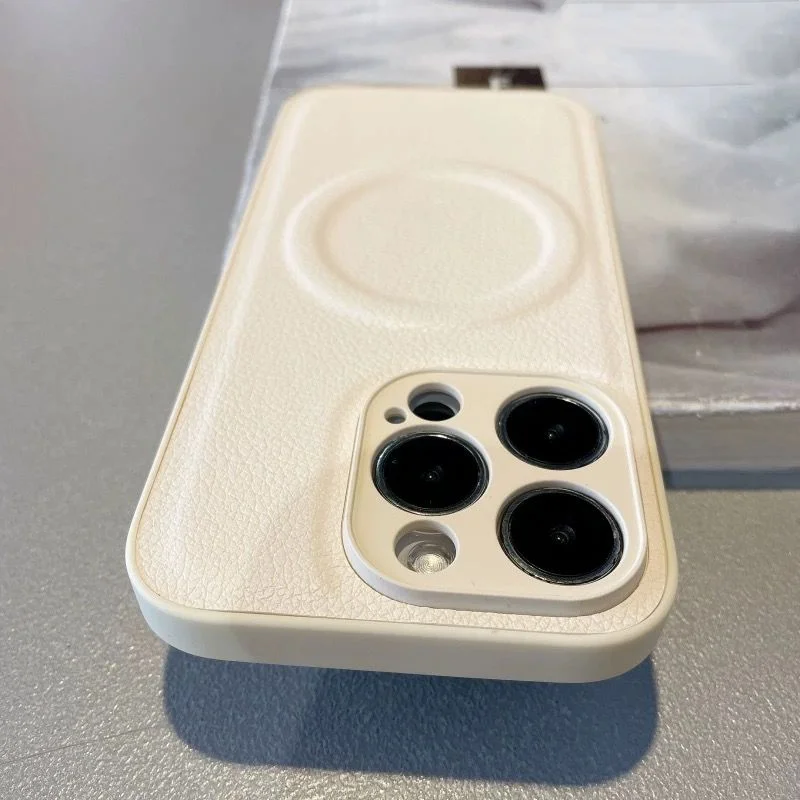 Texture in pelle di lusso per custodia per telefono Magsafe per iPhone 17 Air 16 15 14 Plus 13 12 11 17 Pro Max carica magnetica copertura semplice