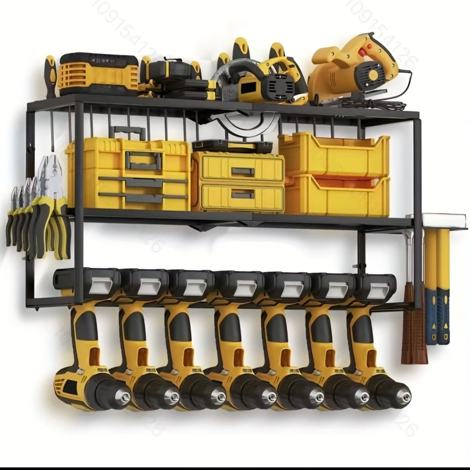 

Heavy Duty 3-Layer Metal Power Tool Organizer,8 Slots Drill Holder, 150lb Load,Fast Assembly, Storage Rack for Garage & Workshop