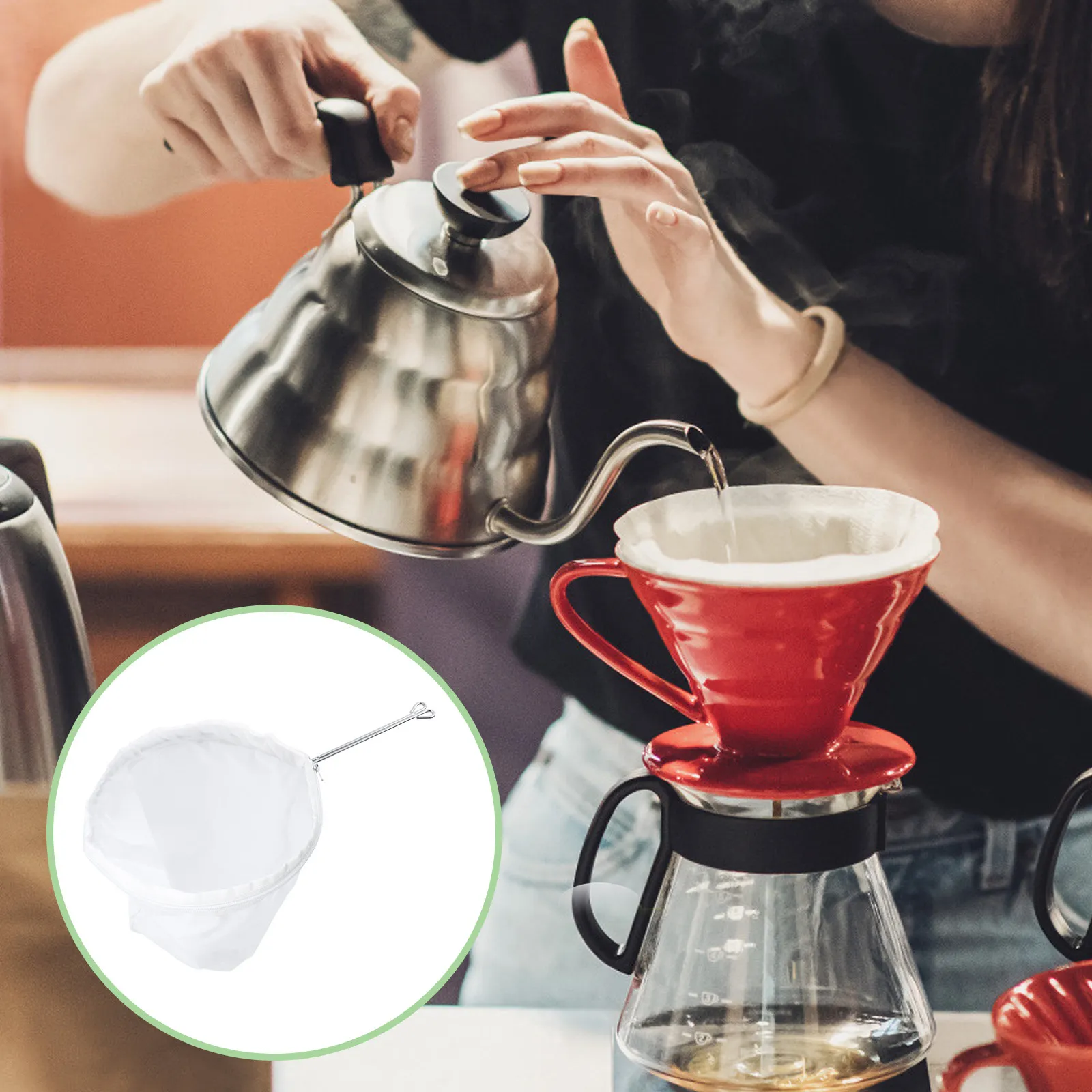 1Set High Performance Reusable Filter Bags with Stainless Steel Ring for Coffee Tea Soybean Milk Juice Separation Easy Clean