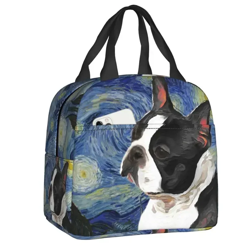Boston Terrier In Red Insulated Lunch Bag for Portable Day Of The Dead Sugar Skull Dog Cooler Thermal Bento Box Office School
