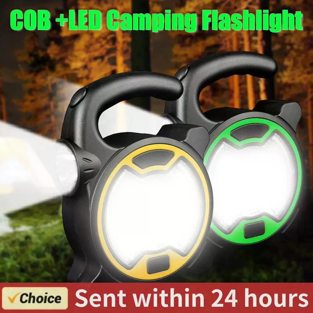 Portable COB LED Work Light Handheld Lantern Flashlight Outdoor Waterproof Tent Camping Lights with Handle Battery Powered Lamp