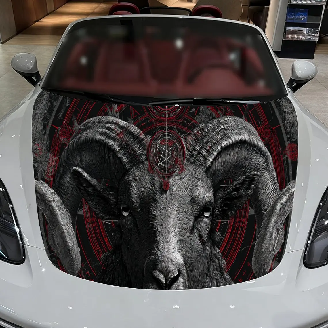 

Giant-horned Ram Pattern car hood stickers, waterproof self-adhesive, scratch resistant, easy to stick, durable car PVC stickers