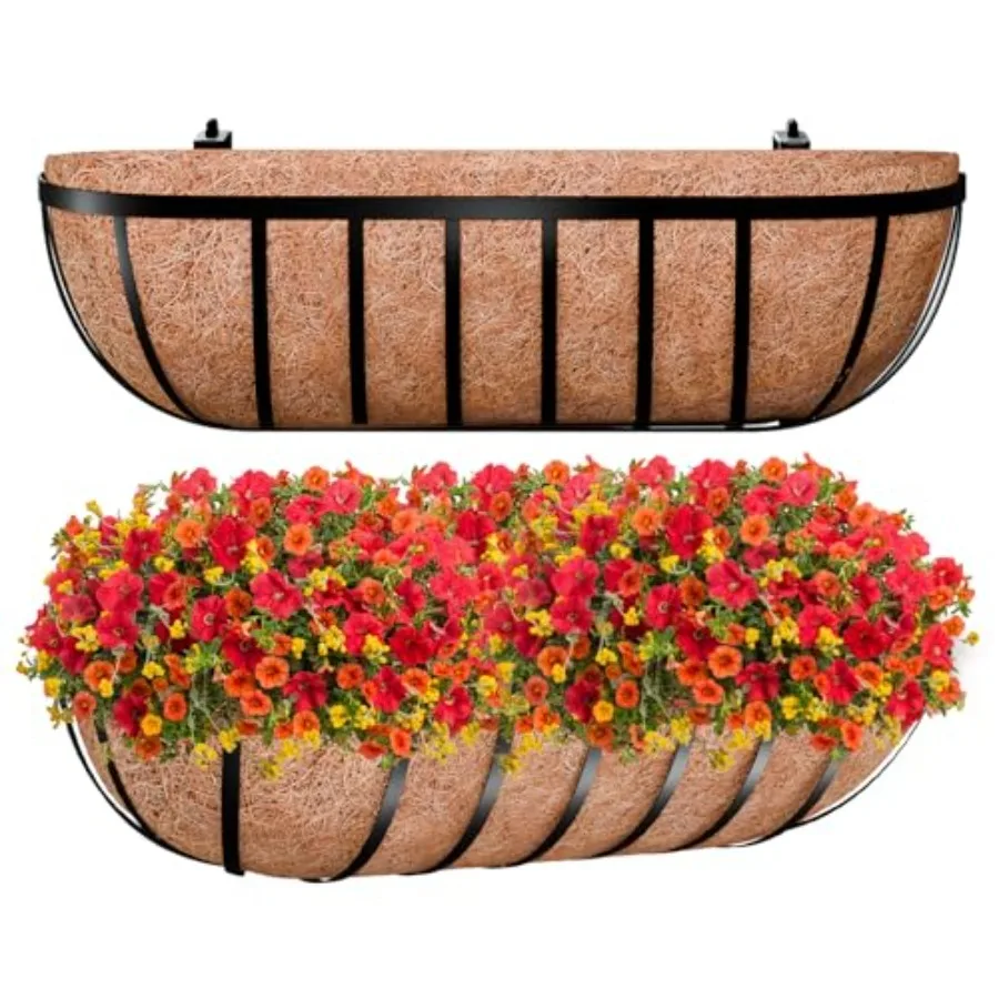 

Railing Planter Box, Metal Wdow Boxes with Coco Lers for Railg, Hangg Flower Boxes for Deck Porch Balcony and Fence Outdoor doo