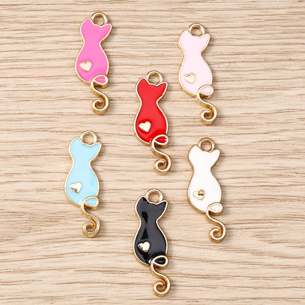 Tusember 20 Stück Niedliche Kätzchen-Emaille Kawaii Herz-Katzen-Charms für Schmuckherstellung, Niedliche Ohrringe, Anhänger, Halsketten, Armbänder, DIY-Handwerk – Detail 1