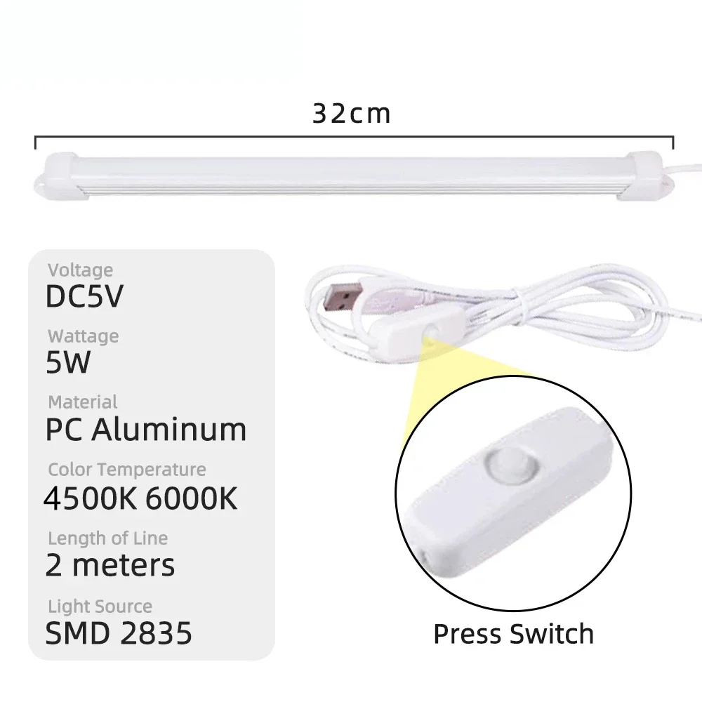 DC5V USB LED Bar Light Dimmable Article Under Cabinet Lights 5W Closet Lamp White LED Strip Bedside lamps Small Night Lights