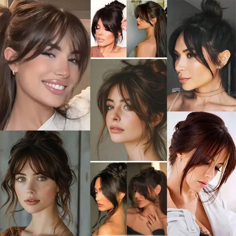 3D Bangs Female Synthetic Wig Fluffy Hair on The Top of The Head Natural Forehead Middle-parted Fake Bangs