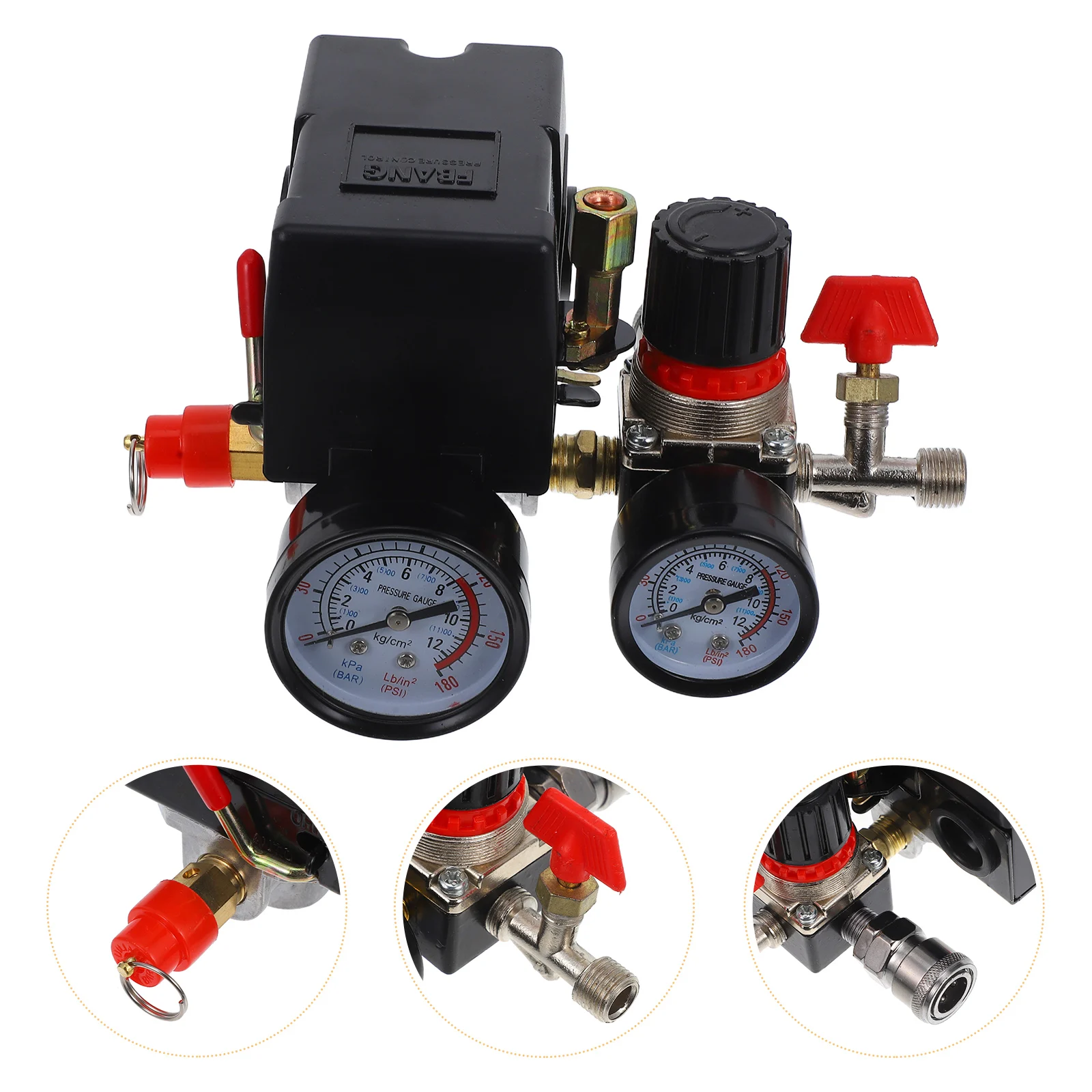 

4 Holes Air Compressor Switch Assembly Adjustable Pressure Regulator With Gauge Efficient For Industrial Automotive Use