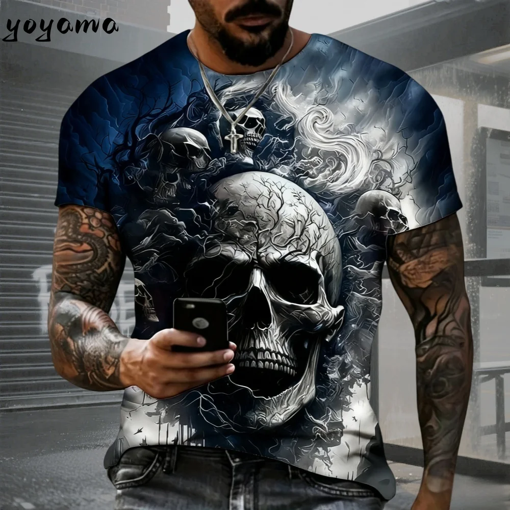 

Мужские футболки с принтом ужасов и черепа на Хэллоуин, летние классические повседневные футболки большого размера с круглым вырезом и короткими рукавами, модная мужская одежда
