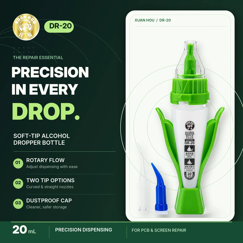 XUANHOU DR-20 20ml Scratch-Resistant Soft-Tip Alcohol Dropper Bottle Adjustable Dose Storing Repair Fluids Dropper Bottle Tool