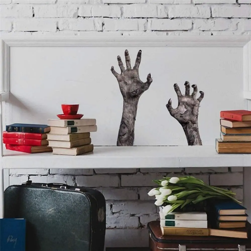 Spooky 3D View Halloween Party Decals PVC Horror For Bedroom Living Room Wall Sticker Ghost Hand Halloween Sticker Window Decor