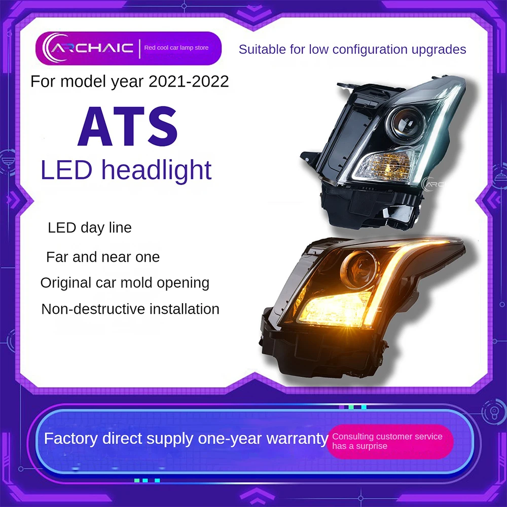 For 14-18 Cadillac ATS car headlight assembly upgrade, flowing light racing, daytime running lens headlights