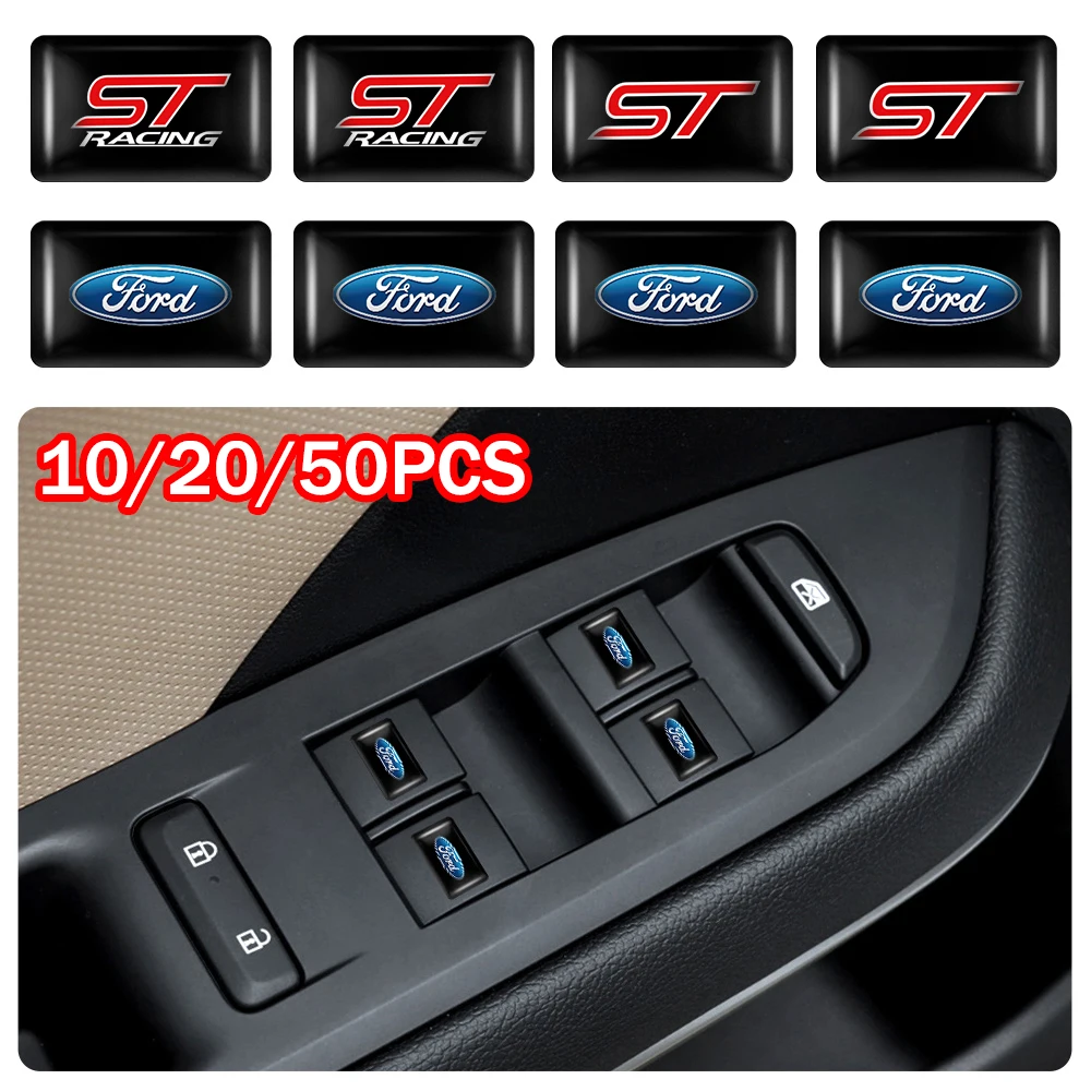 Pegatina con logotipo para consola de coche, insignias de resina epoxi 3D, accesorios para Ford ST RS STRACING Focus Kuga Mustang MAX Transit Mondeo, 10/20 piezas