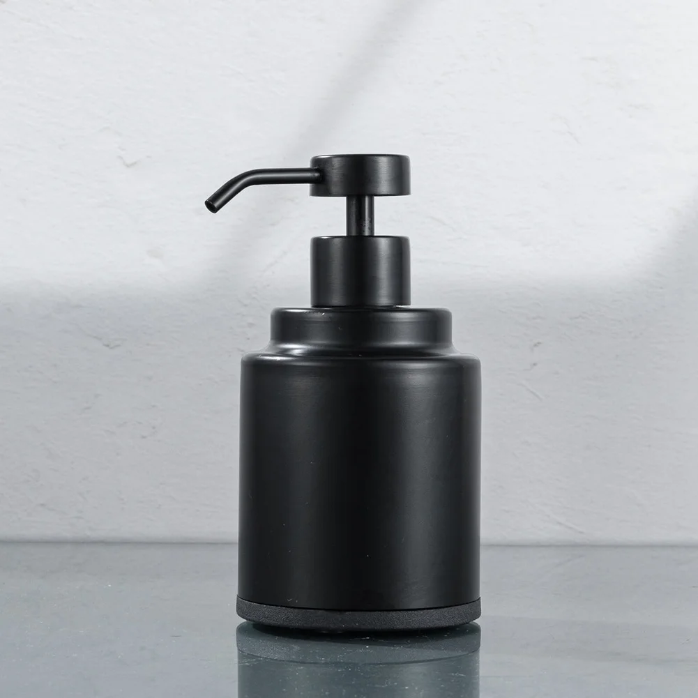 Stainless Steel Soap Dispenser 300ml Black Round Bottle with Smooth Press Pump for Shampoo Body Wash Hand Soap