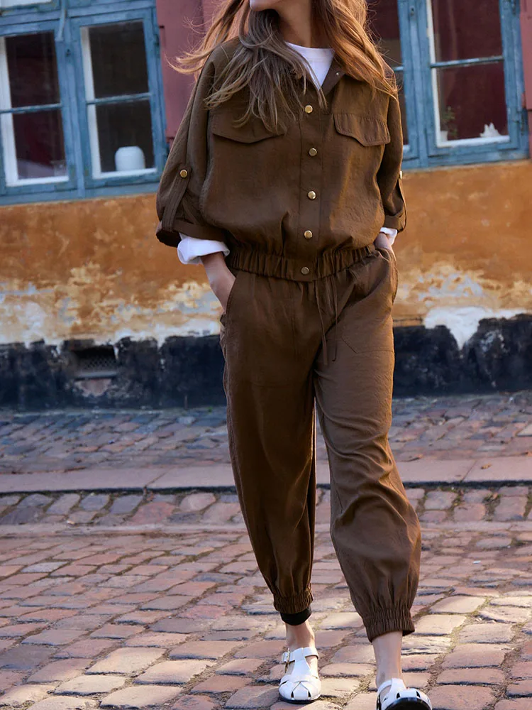 

Spring New Arrival Women's ort Sve irt Casual Long Pants Faion Set 2025 Seasonal Collection Button-Up Sle