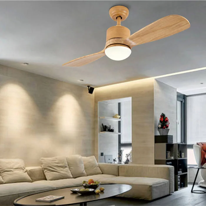 Solid wood double leaf ceiling fan Light Emitting Diode light 52 inch blade remote control switch 6 speed pure copper DC motor