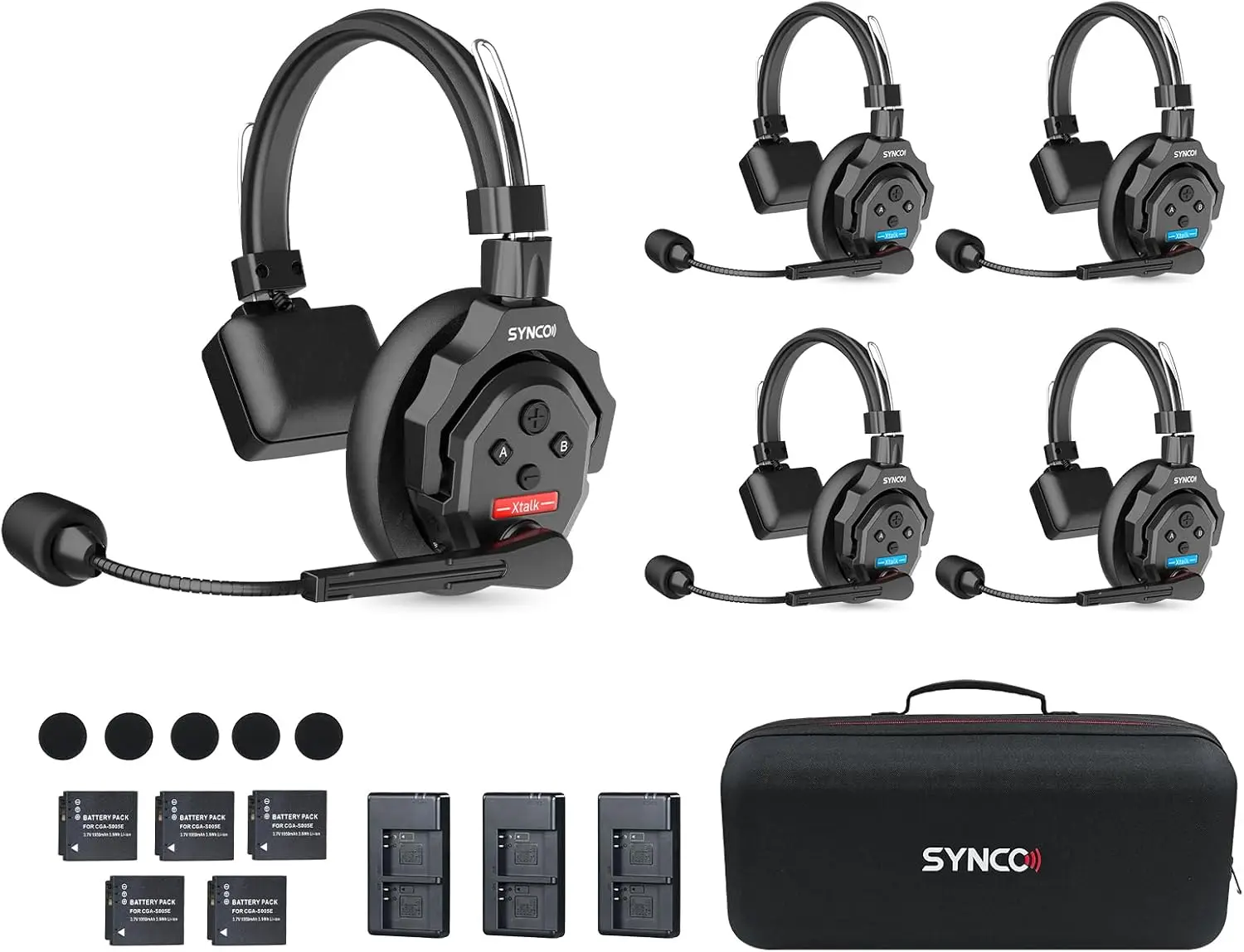 

SYNCO Wireless Intercom Headset System XTALK X5 2.4GHz Full Duplex Group Talk Coms with 24H 350M/1148FT Real-time Monitoring