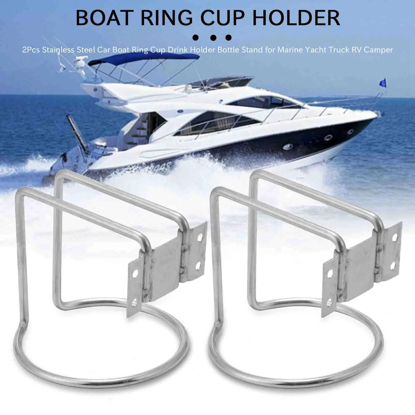 ABGR-2Pcs Stainless Steel Car Boat Ring Cup Drink Holder Bottle Stand For Marine Yacht Truck RV Camper